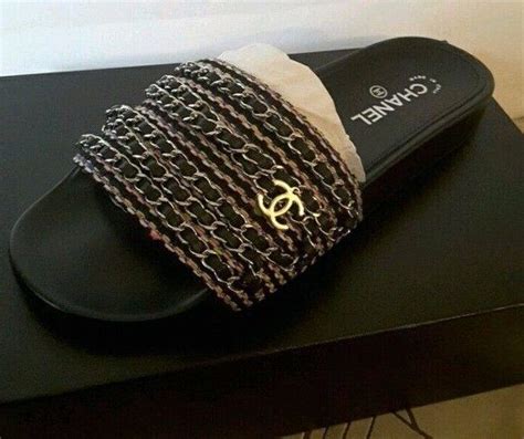 chanel yellow chain slides